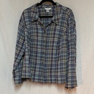 CJ Banks Multicolor Plaid Blouse - Purple, Green, Blue